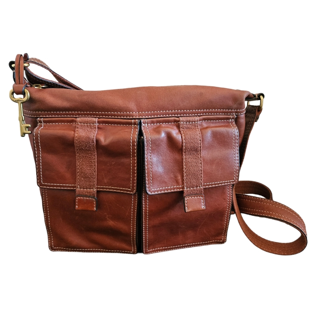 Fossil Cargo  Brown Leather Crossbody Bag